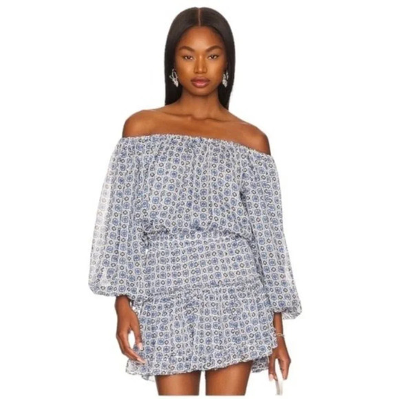 MISA Zonia Chiffon Mini Dress in Scorpio’s Tile Blue Size S NWT - Picture 1 of 16